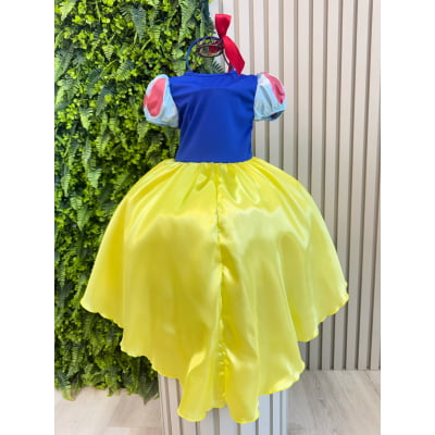 Vestido Fantasia Infantil Branca de Neve Amarelo Capa Tiara