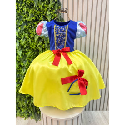 Vestido Fantasia Infantil Branca de Neve Amarelo Capa Tiara