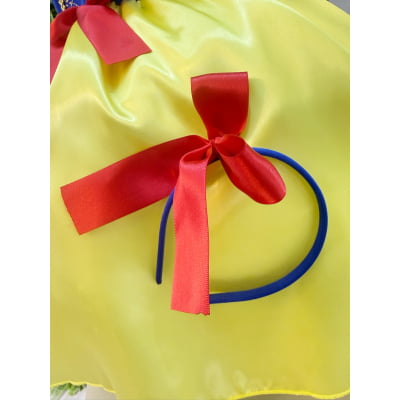 Vestido Fantasia Infantil Branca de Neve Amarelo Capa Tiara