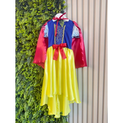 Vestido Fantasia Infantil Branca de Neve Amarelo Capa Tiara
