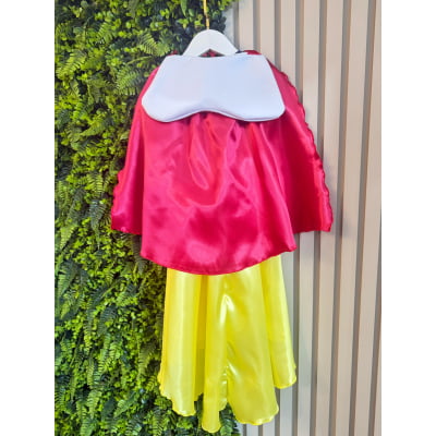 Vestido Fantasia Infantil Branca de Neve Amarelo Capa Tiara