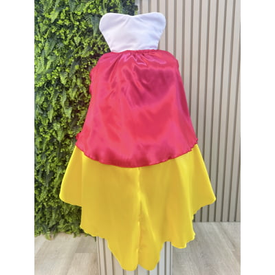Vestido Fantasia Infantil Branca de Neve Amarelo Ouro Capa Tiara