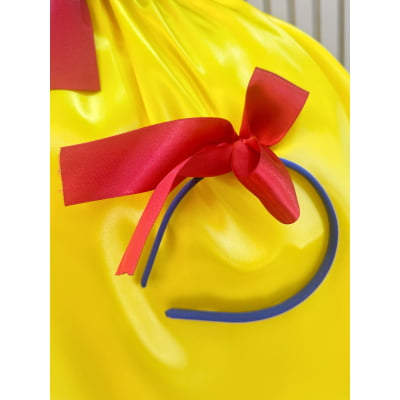 Vestido Fantasia Infantil Branca de Neve Amarelo Ouro Capa Tiara