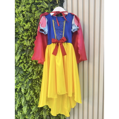 Vestido Fantasia Infantil Branca de Neve Amarelo Ouro Capa Tiara