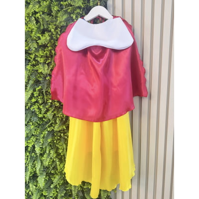 Vestido Fantasia Infantil Branca de Neve Amarelo Ouro Capa Tiara