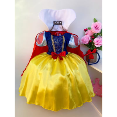 Vestido Fantasia Infantil Branca de Neve C/ Capa e Tiara
