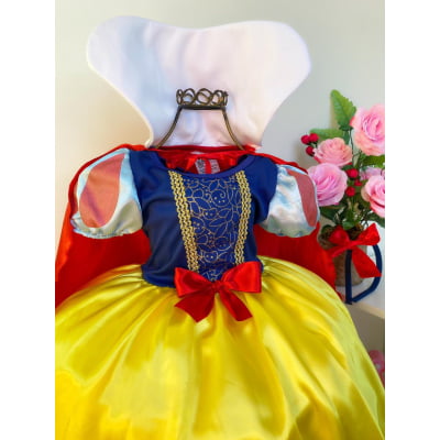 Vestido Fantasia Infantil Branca de Neve C/ Capa e Tiara