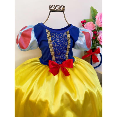 Vestido Fantasia Infantil Branca de Neve C/ Capa e Tiara