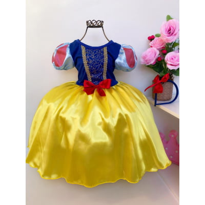 Vestido Fantasia Infantil Branca de Neve C/ Capa e Tiara