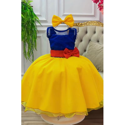 Vestido Fantasia Infantil Branca de Neve C/ Glitter e Capa Vestido Fantasia Infantil Branca de Neve C/ Glitter e Capa