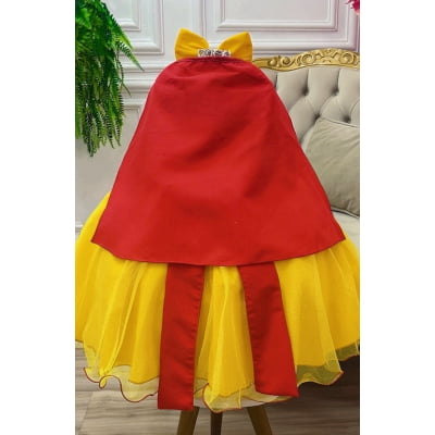Vestido Fantasia Infantil Branca de Neve C/ Glitter e Capa