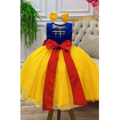 Vestido Fantasia Infantil Branca de Neve C/ Glitter e Capa
