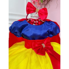 Vestido Fantasia Infantil Branca de Neve Capa e Tiara e Luva