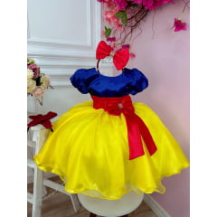 Vestido Fantasia Infantil Branca de Neve Capa e Tiara e Luva