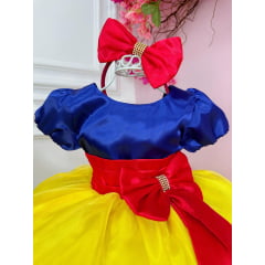 Vestido Fantasia Infantil Branca de Neve Capa e Tiara e Luva