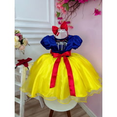 Vestido Fantasia Infantil Branca de Neve Capa e Tiara e Luva