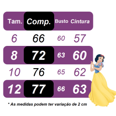 Vestido Fantasia Infantil Branca de Neve Capa e Tiara e Luva