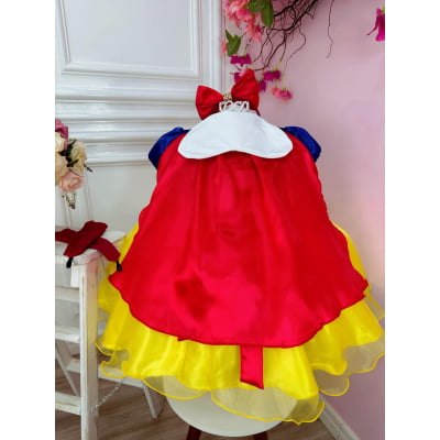 Vestido Fantasia Infantil Branca de Neve Capa e Tiara e Luva