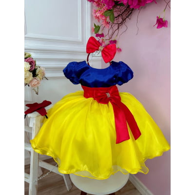 Vestido Fantasia Infantil Branca de Neve Capa e Tiara e Luva