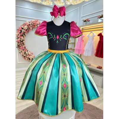 Vestido Fantasia Infantil Anna, em Cetim e Helanca Vestido Fantasia Infantil Anna, em Cetim e Helanca