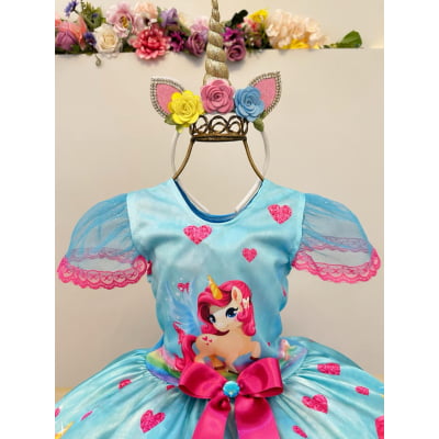 Vestido Fantasia Infantil Unicórnio Colorido Festas