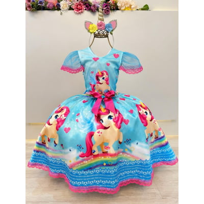 Vestido Fantasia Infantil Unicórnio Colorido Festas