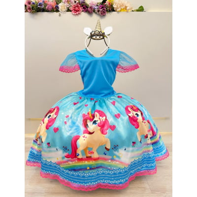 Vestido Fantasia Infantil Unicórnio Colorido Festas
