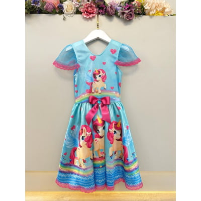 Vestido Fantasia Infantil Unicórnio Colorido Festas