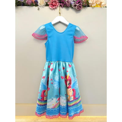Vestido Fantasia Infantil Unicórnio Colorido Festas