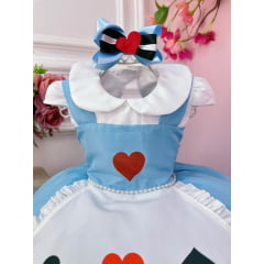 Vestido Infantil Alice no Pais das Maravilhas C/ Laço de Cabelo