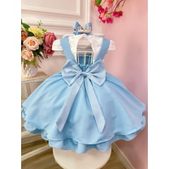 Vestido Infantil Alice no Pais das Maravilhas C/ Laço de Cabelo