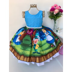 Vestido Infantil Alice no Pais das Maravilhas Luxo Festas
