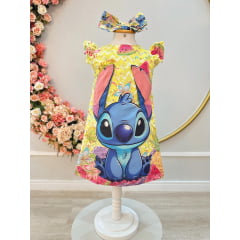 Vestido Infantil Amarelo Lilo e Stitch Luxo Festas