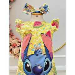 Vestido Infantil Amarelo Lilo e Stitch Luxo Festas