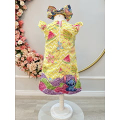 Vestido Infantil Amarelo Lilo e Stitch Luxo Festas
