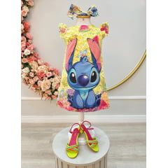Vestido Infantil Amarelo Lilo e Stitch Luxo Festas