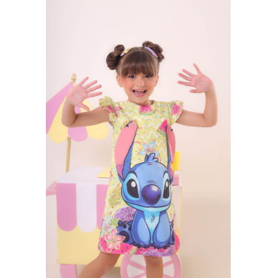 Vestido Infantil Amarelo Lilo e Stitch Luxo Festas
