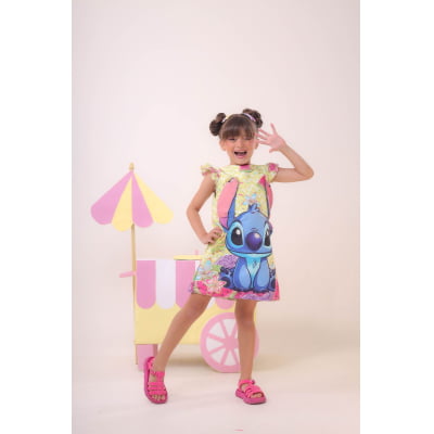 Vestido Infantil Amarelo Lilo e Stitch Luxo Festas
