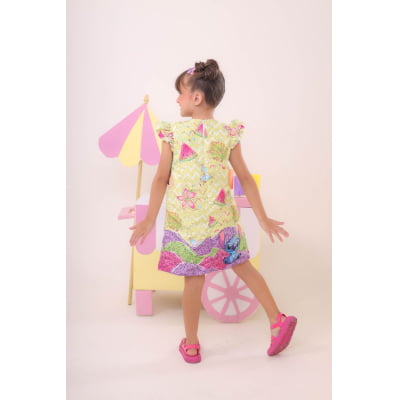 Vestido Infantil Amarelo Lilo e Stitch Luxo Festas