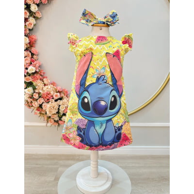 Vestido Infantil Amarelo Lilo e Stitch Luxo Festas