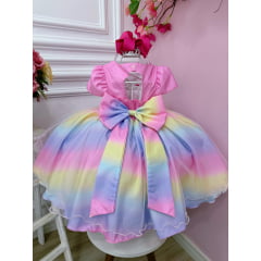 Vestido Infantil Arco Iris Chuva de Amor Unicórnio Festas