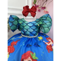 Vestido Infantil Ariel e Linguado Fundo do Mar C/ Escamas