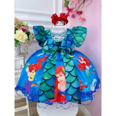 Vestido Infantil Ariel e Linguado Fundo do Mar C/ Escamas