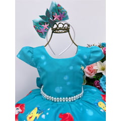 Vestido Infantil Sereia Fundo Mar Pérolas