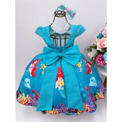 Vestido Infantil Sereia Fundo Mar Pérolas