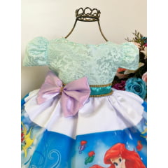 Vestido Infantil Ariel Princesa Verde e Lilás Cinto Strass