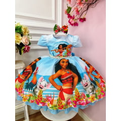 Vestido Infantil Azul Claro Moana na praia C/ Laço Festas