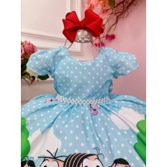 Vestido Infantil Azul Claro Turma da Mônica Festas