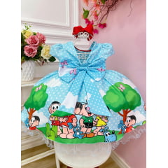 Vestido Infantil Azul Claro Turma da Mônica Festas