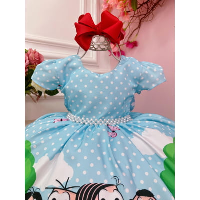 Vestido Infantil Azul Claro Turma da Mônica Festas